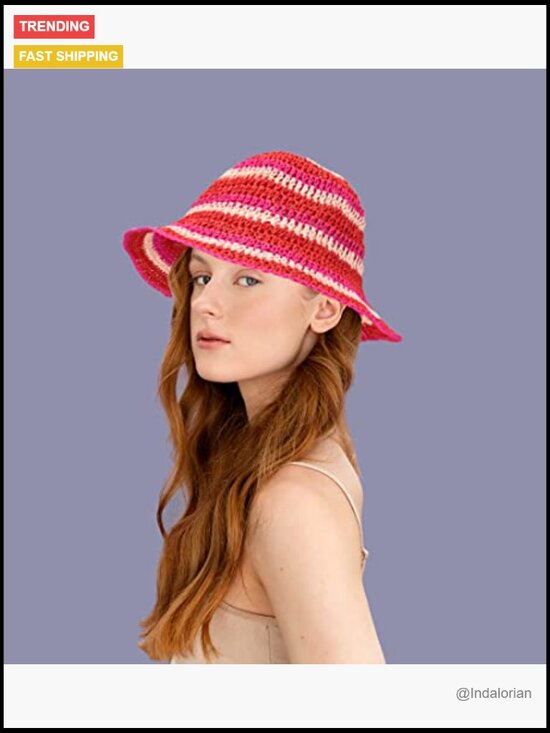 Straw Crochet Summer Bowler Foldable Bucket Hat